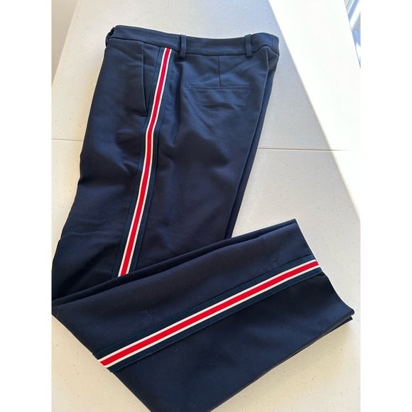 ZARA Woman Navy Trousers Red and White Side Stripe Size 6 - Picture 9 of 11